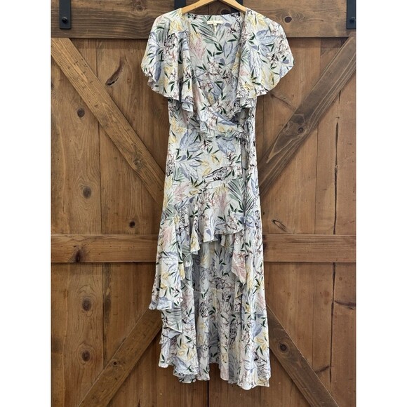 Maje Rivale Asymmetric Wrap High Low  Dress White Tiger & Florals Women's Sz L - Picture 3 of 6